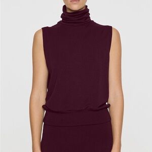 White House Black Market Sleeveless Maroon Turtleneck Sweater